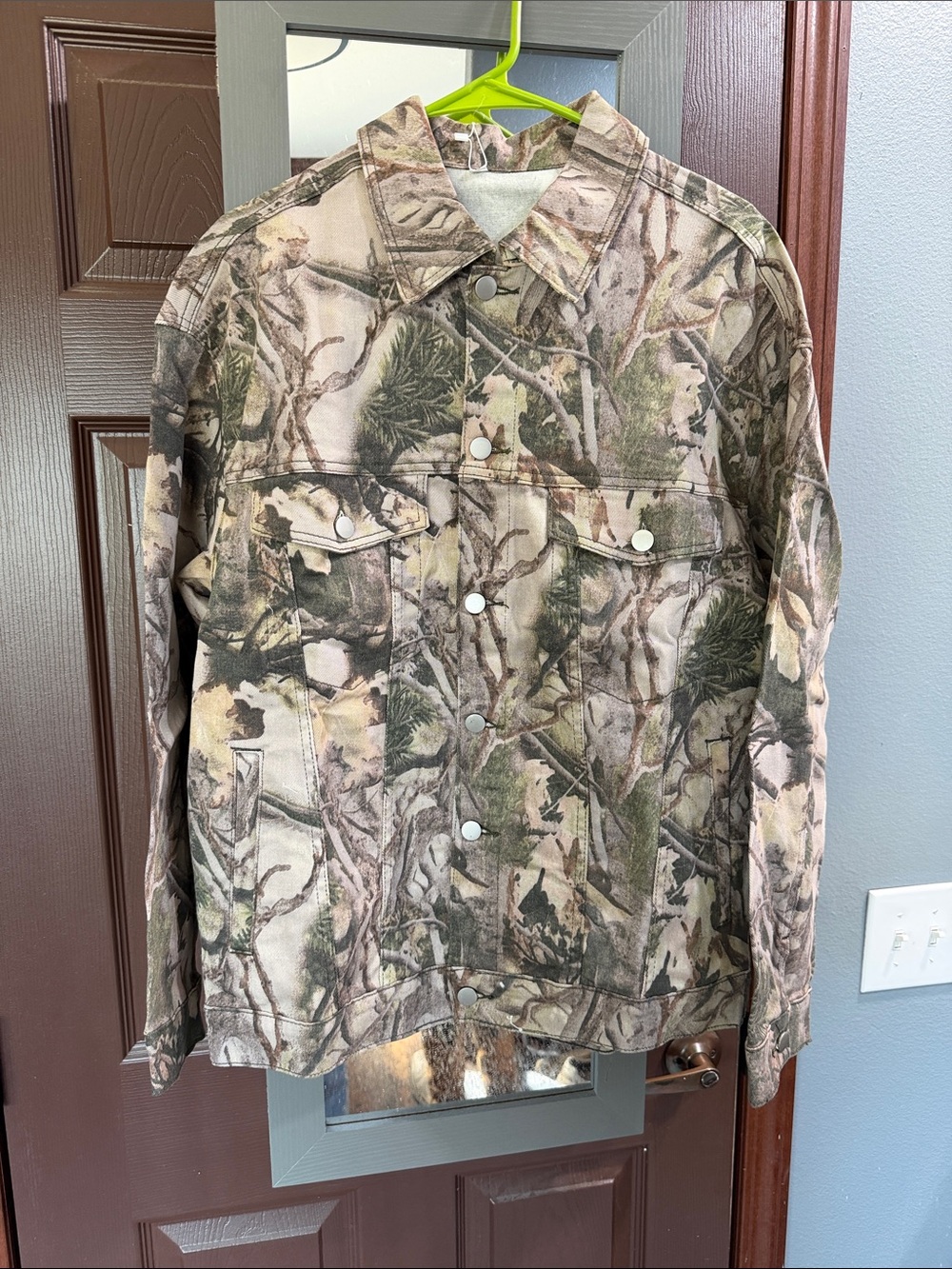 Camo Button-Front Jacket - Neutral Woodland Print